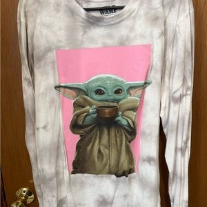 Star Wars Long Sleeve Tee - White with Baby Yoda on Pink